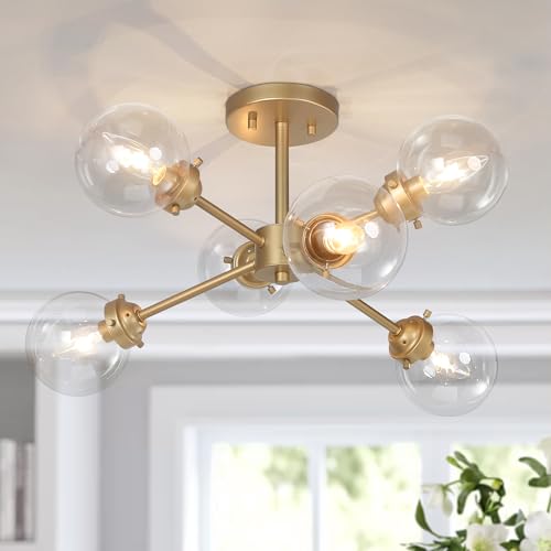 Gold Flush Mount Ceiling Light, Modern Sputnik Glass Hallway Light Fixtures - Like New