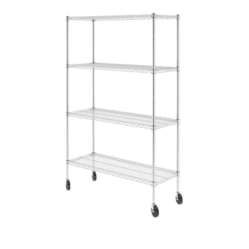 72 IN. H X 48 IN. W X 18 IN. D NSF 4-TIER WIRE SHELVING RACK WHEELS - CHROME - Like New