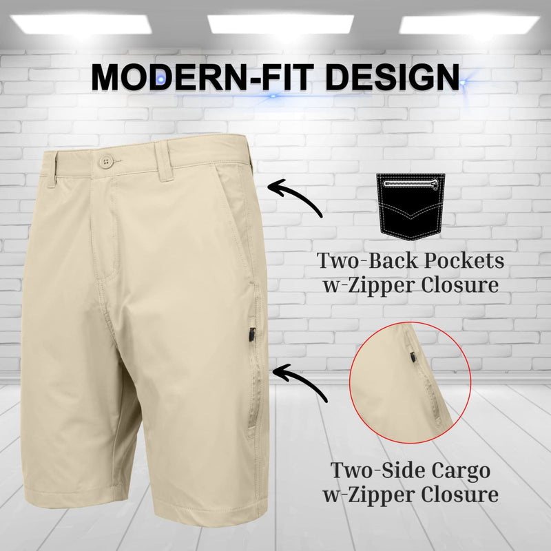 BLUE ROCK MEN’S 6-POCKET ALL MOTION STRETCH UTILITY SHORTS - SIZE: 34 - KHAKI - Brand New