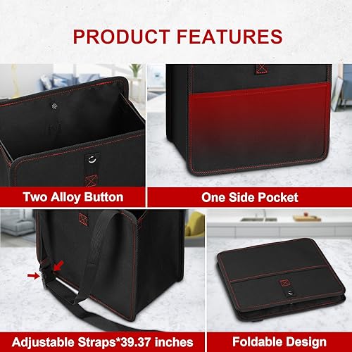 YSSOA FOLDABLE CAR TRASH CAN WITH STORAGE POCKETS CAR GARBAGE CAN BLACK - Like New