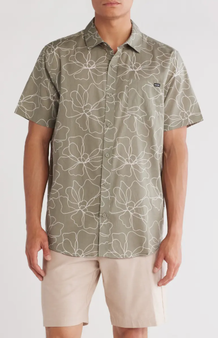 HURLEY CARYOTA PRINT WOVEN SHIRT- SHORT SLEEVE - SIZE:XL - IGUANA - Brand New