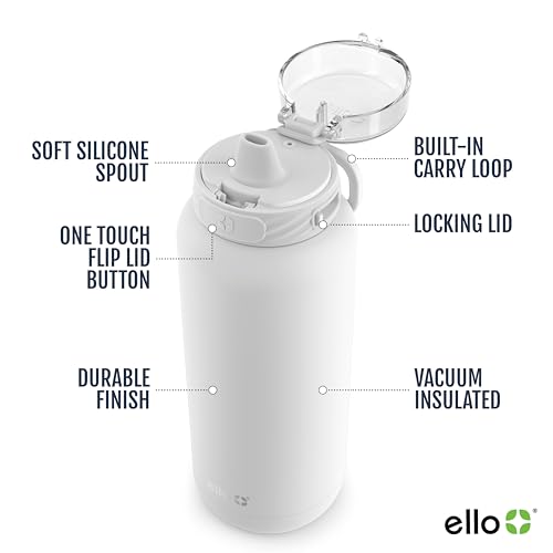 ELLO COOPER 40OZ STAINLESS STEEL WATER BOTTLE WITH STRAW DOUBLE WALLED - WHITE - Brand New
