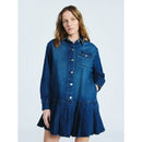 SCOOP DENIM PLEATED MINI SHIRT DRESS - SIZE: WOMEN S (4-6) - DARK ACID WASH - Brand New