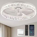 LTEMZIIY 20 IN INDOOR MODERN WHITE CRYSTAL FLUSH MOUNT CEILING FAN LIGHT - WHITE - Brand New