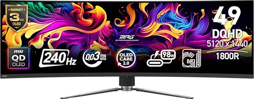 MSI MPG 491CQPX QD-OLED 49" 5120X1440 (DQHD) CURVED OLED 240HZ 0.03MS - BLACK - Like New