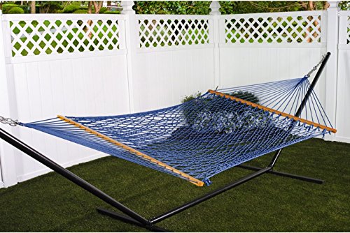 BLISS HAMMOCKS BH-410BLU 60IN Wide Cotton Rope Hammock - Blue - Like New