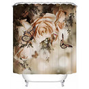 4 Piece Shower Curtain Bathroom Sets Warm Yellow Flower Butterflies Bath Decor - Brand New