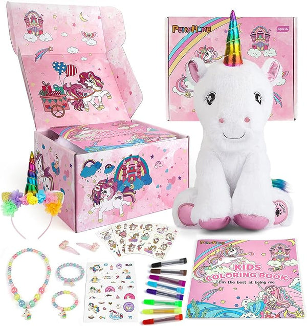 PERRYHOME Unicorn Gifts for Girls 26 Pcs Surprise Box with Unicorn Plush - Pink Like New