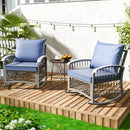 ZZWHOM 3 PC PATIO BISTRO SET WITH GLASS TABLE MODERN BRAID DESIGN - BLUE - Like New