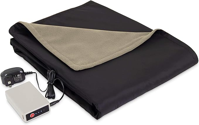 Eddie Bauer Heated Throw Blanket, Water Resistant Throw 875239 - Khaki/Black - Like New