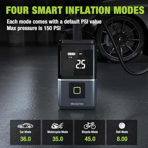 WORKPRO Tire Inflator Portable Air Compressor-12V 150PSI 3-in-1 Tire Pump - Gray - Like New