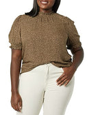AMAZON ESSENTIALS WOMENS FLUID TWILL SHORT PUFF SLEEVE SMOCK CHEETAH LARGE - Brand New