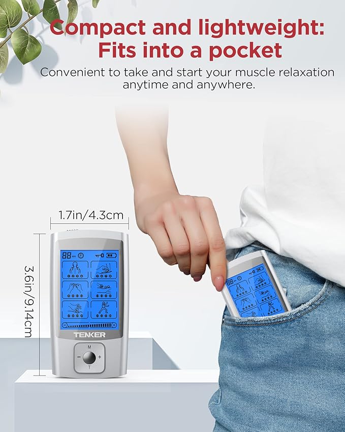 TENKER TENS Unit Muscle Stimulator 24 Modes TENS EMS Machine SM9126N - Silver - Like New