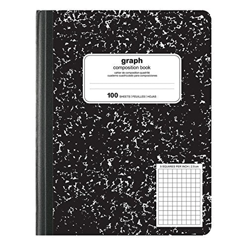 OFFICE DEPOT MARBLE QUAD COMPOSITION BOOK 7 1/2" X 9 3/4" - BLACK/WHITE - Like New