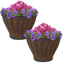 Sunnydaze Charlotte 16" Outdoor Double-Walled Polyresin Planter Set of 2 Brown - Brand New