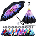 owen kyne Windproof Double Layer Folding Inverted Umbrella (Purple Daisy) - Brand New