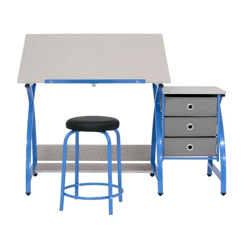 SD STUDIO DESIGNS CRAFT TABLE | ANGLE ADJUSTABLE TOP, STOOL - BLUE/GRAY - Like New
