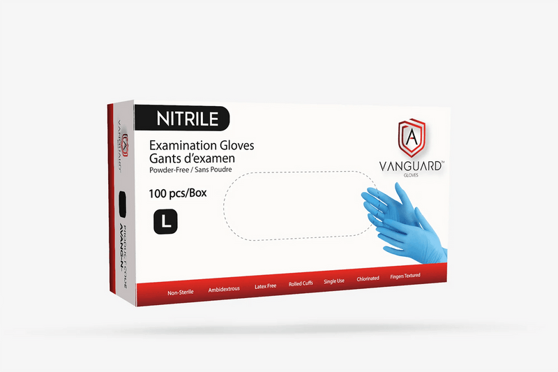 VANGUARD BLUE NITRILE EXAM GLOVES, POWDER-FREE, 100 PCS - SIZE LARGE - BLUE - Brand New