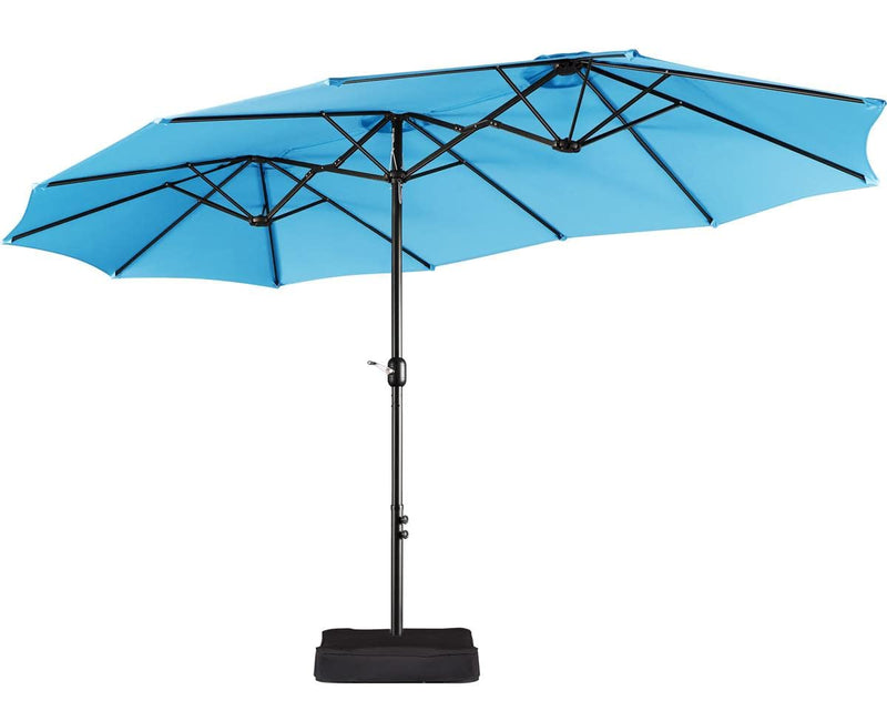 YAHEETECH 15 FT TRIPLE-SIZE PATIO UMBRELLA W/BASE INCLUDE - SLY BLUE - Like New