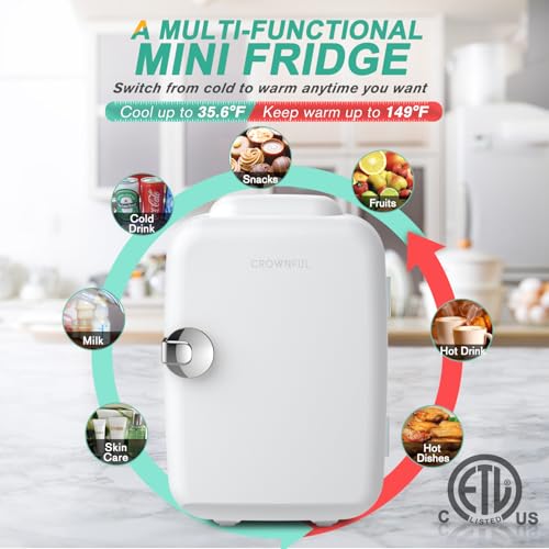 CROWNFUL MINI FRIDGE 4 LITER/6 CAN PORTABLE COOLER WARMER CF-PC4LWHT - WHITE - Like New