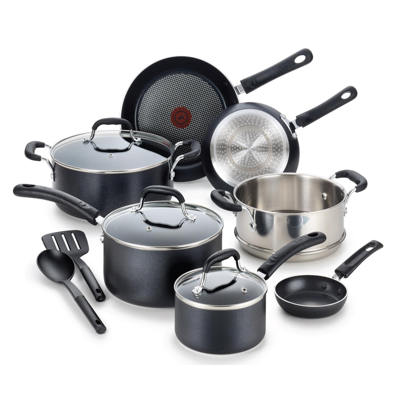 T-FAL EXPERIENCE NONSTICK COOKWARE SET 12 PIECE, INDUCTION, BLACK - BLACK - Like New