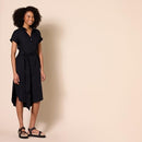 AMAZON ESSENTIALS WOMEN'S RELAXED FIT BUTTON FRONT BELTED SHIRT DRESS M - BLACK - Brand New