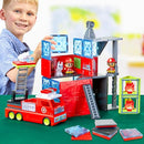 TILE TOWN FIRE STATION MAGNETIC TILES SET, 66 PIECE KIDS MAGNET TOY AGES 3-6 - Brand New