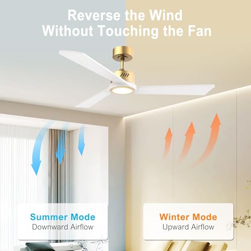 DAMINY NATURAL SOLID WOOD WHITE AND GOLD 52 INCH CEILING FAN - WHITE/GOLD - Like New