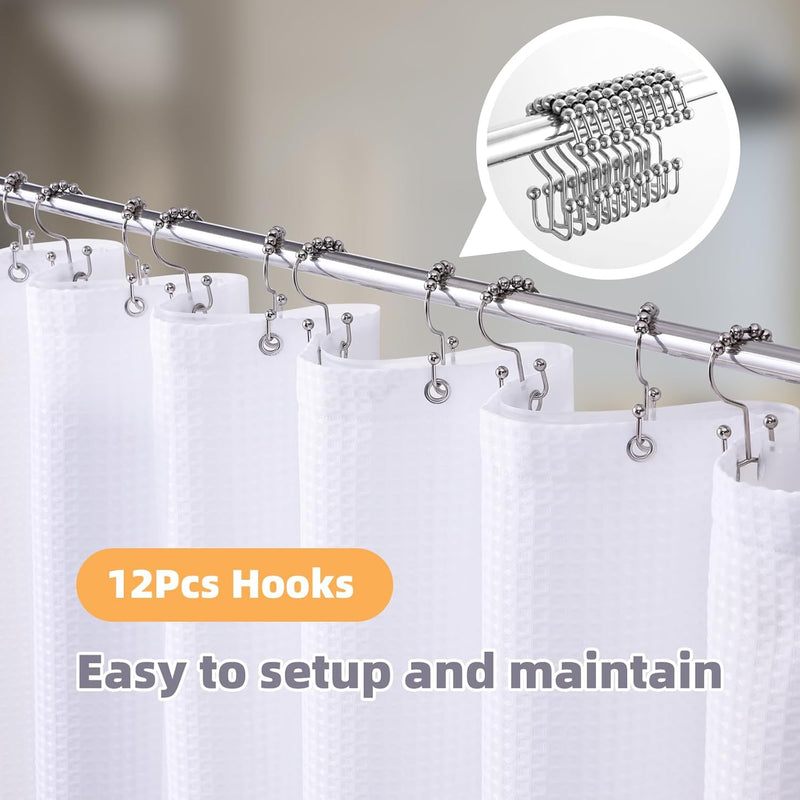 LACYAN 3 IN 1 WATERPROOF WAFFLE WEAVE SHOWER CURTAIN SET 72X72 (1 PACK) - WHITE - Like New