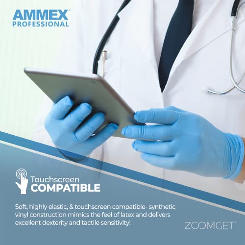 AMMEX POWDER FREE NITRILE EXAM GLOVES LATEX FREE LARGE 100 COUNT - BLUE - Brand New