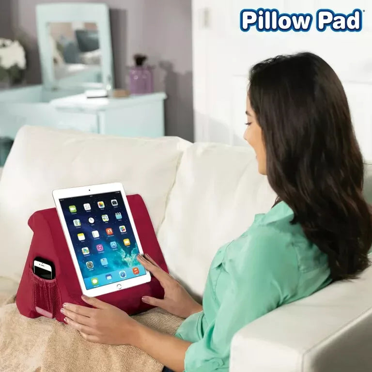 ONTEL BURGANDY PILLOW PAD TABLET STAND, 3 VIEWING MULTI-ANGLE - BURGUNDY - Like New