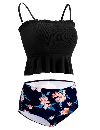 AONTUS Women Two Piece Bandeau Bikini Swimsuit With Bottoms AON-2PBIKINISS-BLK-M - Like New