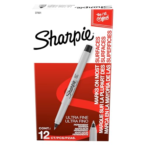Sharpie Permanent Markers Ultra Fine Tip Markers Set Quick Drying 12 Count Black - Brand New