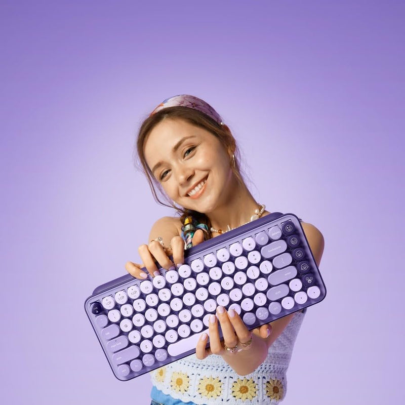Logitech POP Keys Mechanical Wireless Keyboard Custom Emoji Keys - Cosmos - Like New