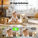 HARYMOR INDOOR SECURITY CAMERA, 2K, 360, 2.4GHz Baby/Dog/Elder, 2-Pack - White Like New