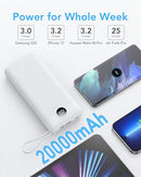 VRURC PORTABLE CHARGER 20000MAH BUILT-IN CABLES FAST CHARGING - WHITE - Like New