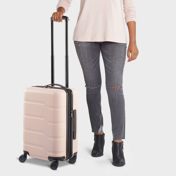 OPEN STORY HARDSIDE CARRY ON SPINNER SUITCASE - PINK - Brand New