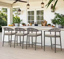 COSTWAY ALUMINUM BAR STOOL REMOVABLE CUSHION OLEFIN ROPE WOVEN SEAT 4PK - GRAY - Like New