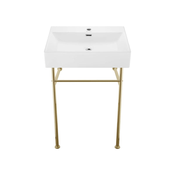 SWISS MADISON WELL SM-CS721, CLAIRE 24" SINK IN GLOSSY WHITE - WHITE/GOLD LEGS - Like New