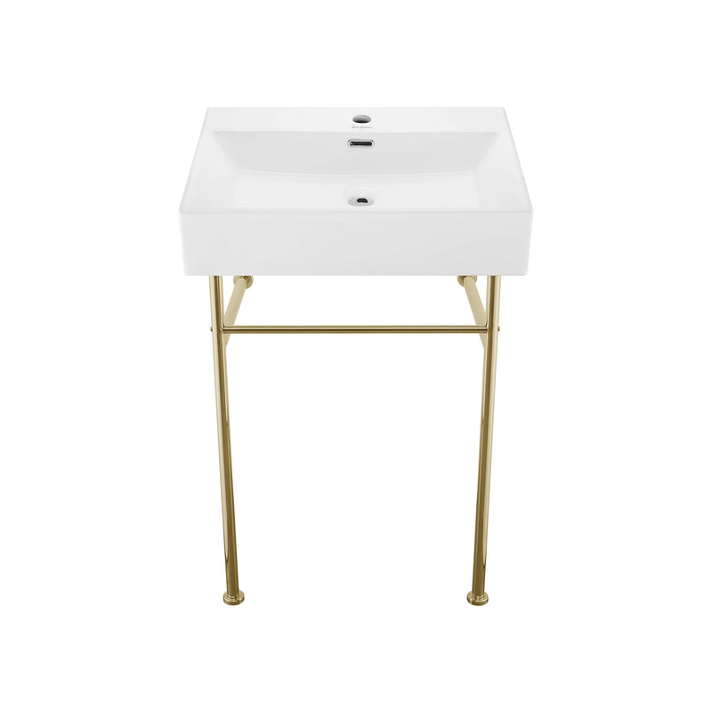 SWISS MADISON WELL SM-CS721, CLAIRE 24" SINK IN GLOSSY WHITE - WHITE/GOLD LEGS - Like New
