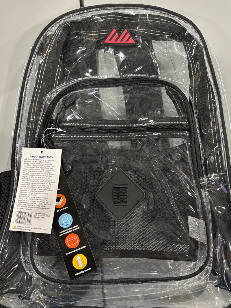 TRAILMAKER DELUXE 18" CLEAR BACKPACK - BLACK - Brand New