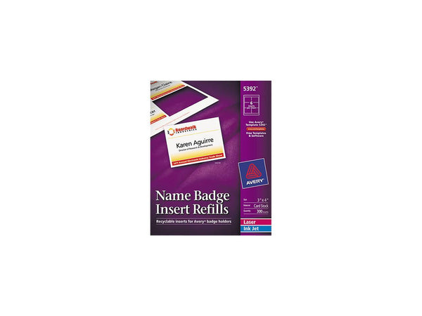 Avery Name Badge Insert Refills, 3" x 4", 300 Inserts (5392)