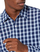 AMAZON ESSENTIALS MEN'S LONG-SLEEVE CASUAL POPLIN NAVY WHITE PLAID SIZE LARGE - Brand New