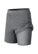 JUMP START MEN'S 2 IN 1 STRETCH GYM RUNNING SHORTS WITH LINER - SIZE: L - GRAY - Brand New