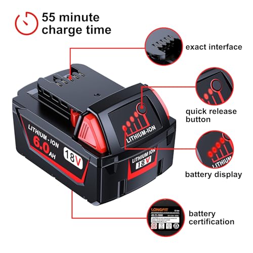 LONGFIT 2PACK 18V VOLT 6.0AH BATTERY CHARGER M-18 BATTERY CHARGER, 48-11-1860 - Like New