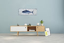 RFDEPOT ARTS Coastal Canvas Wall Art Hand Painted Tuna Fish Painting Blue White - Brand New