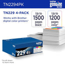 Brother Genuine TN2294PK Standard Yield 4-Pack Printer Toner Cartridges - Like New