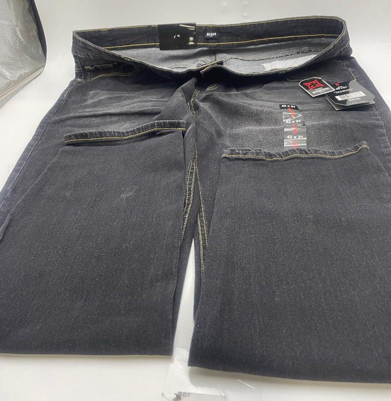 BLU ROCK MEN'S CASUAL FLEX STRETCH SLIM STRAIGHT JEANS - SIZE: 42X31 - JET BLACK - Brand New