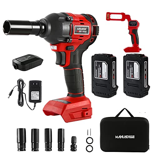 MANUSAGE Cordless Impact Wrench - 20V Max Torque 260 Ft-lbs - Red/Black Like New