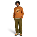 TB0A5MAJ Timberland Men's Brand Carrier Graphic Crew Leather Brown L - Brand New